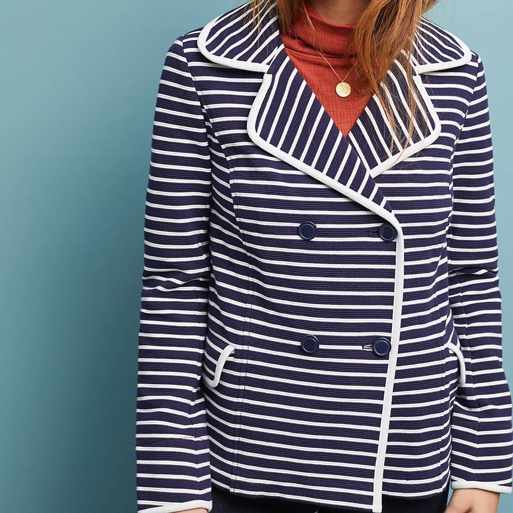 Anthropologie Jacket Size Small Striped Double Breasted Preppy Career Work